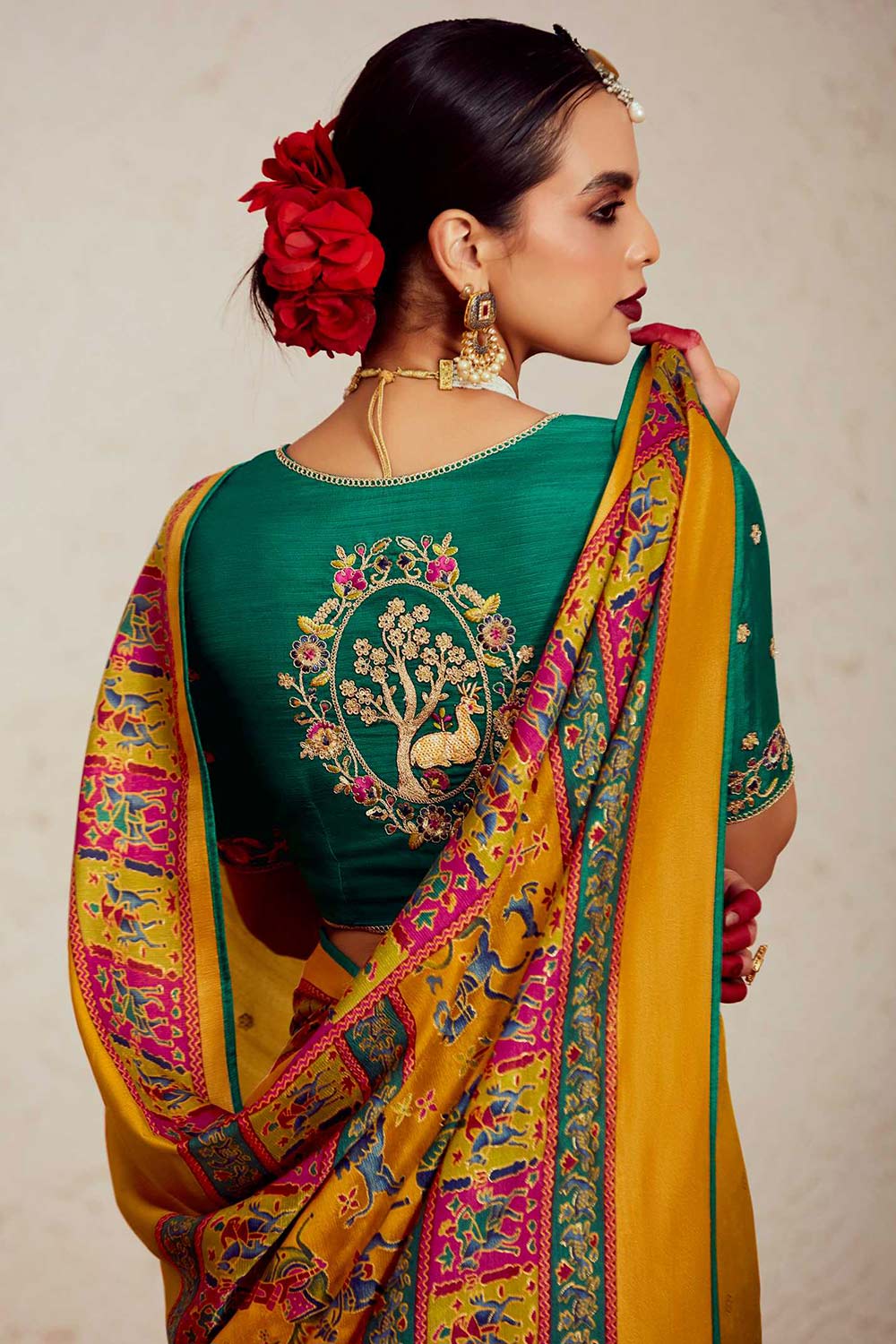 Yellow Silk Brasso Print Saree