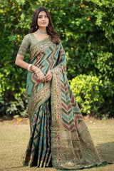 Green Organza Lehriya Saree