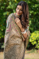 Grey Organza Lehriya Saree