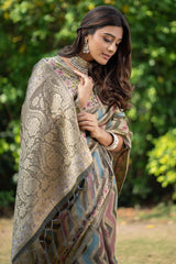 Grey Organza Lehriya Saree