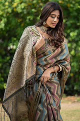 Grey Organza Lehriya Saree