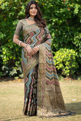 Grey Organza Lehriya Saree