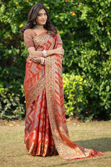 Orange Organza Lehriya Saree