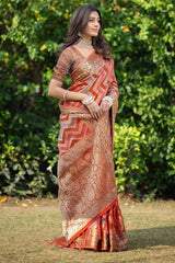 Orange Organza Lehriya Saree