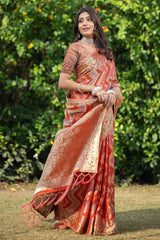 Orange Organza Lehriya Saree