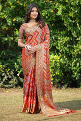 Orange Organza Lehriya Saree