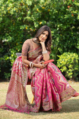 Pink Organza Lehriya Saree