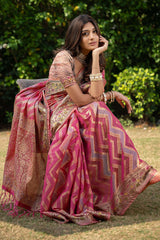 Pink Organza Lehriya Saree