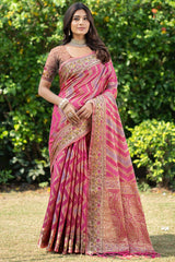 Pink Organza Lehriya Saree