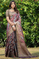 Wine Organza Lehriya Saree