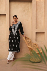 Premium rayon chikankari kurti in Black