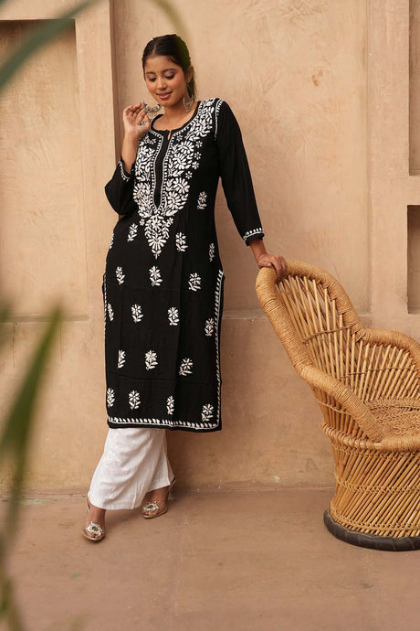 Premium rayon chikankari kurti in Black