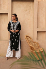 Premium rayon chikankari kurti in Black