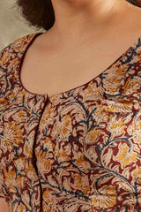 Maroon Handloom Printed Short Sleeves Blouse