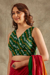 Green Cotton Printed Sleeveless Blouse