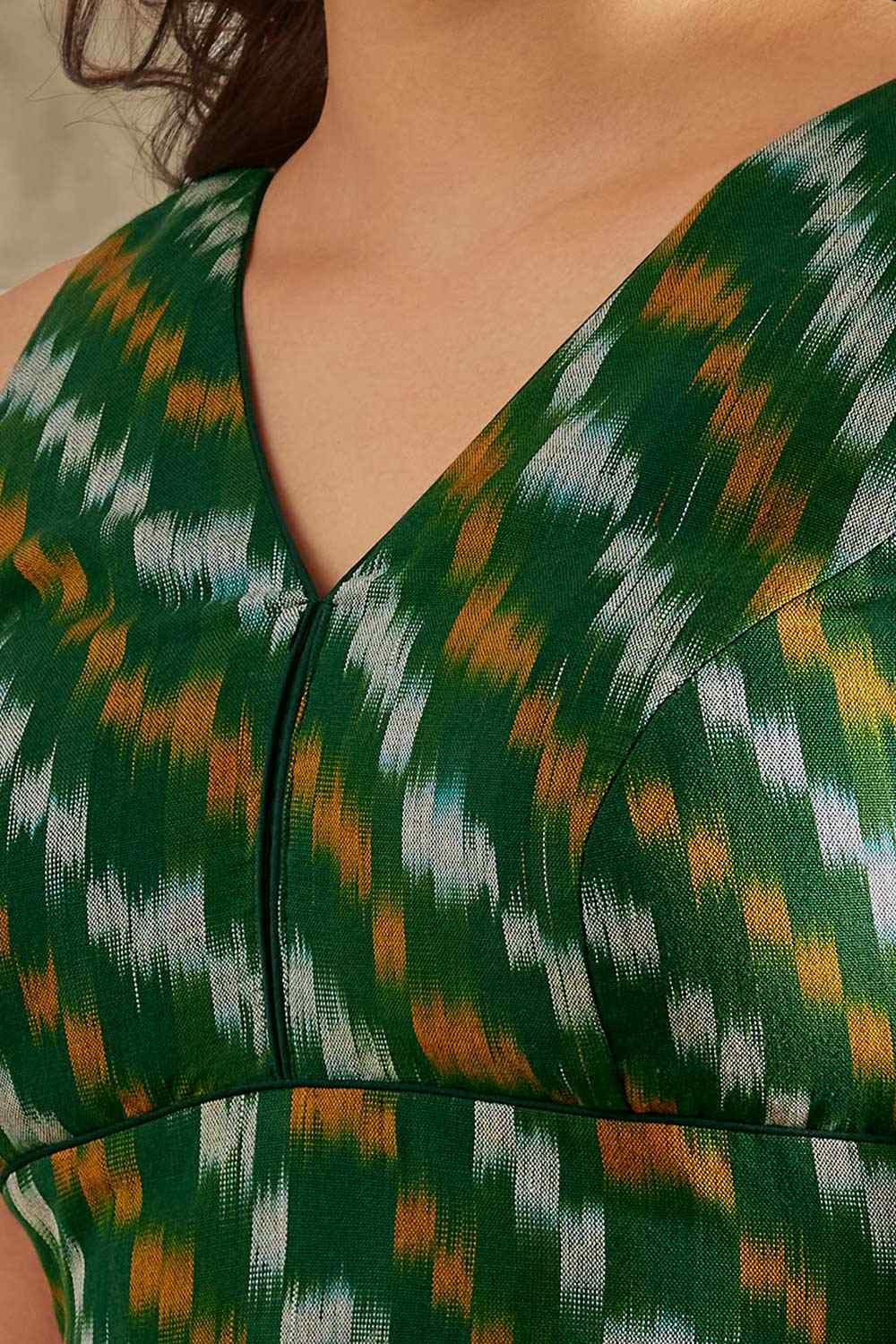 Green Cotton Printed Sleeveless Blouse