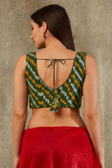 Green Cotton Printed Sleeveless Blouse