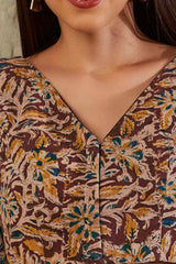 Maroon Cotton Printed Elbow length Blouse