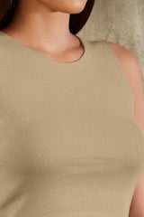 Nude Lycra Solid Sleeveless Blouse