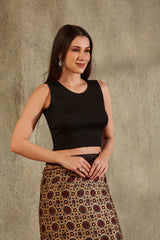 Black Lycra Solid Sleeveless Blouse