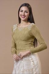 Beige Wool Embroidered Round Neck Full Sleeves Blouse