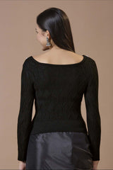 Black Wool Embroidered Round Neck Full Sleeves Blouse