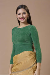 Green Wool Solid Round Neck Full Sleeves Blouse