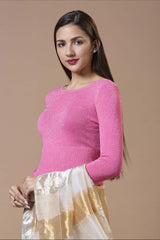 Pink Wool Solid Round Neck Full Sleeves Blouse