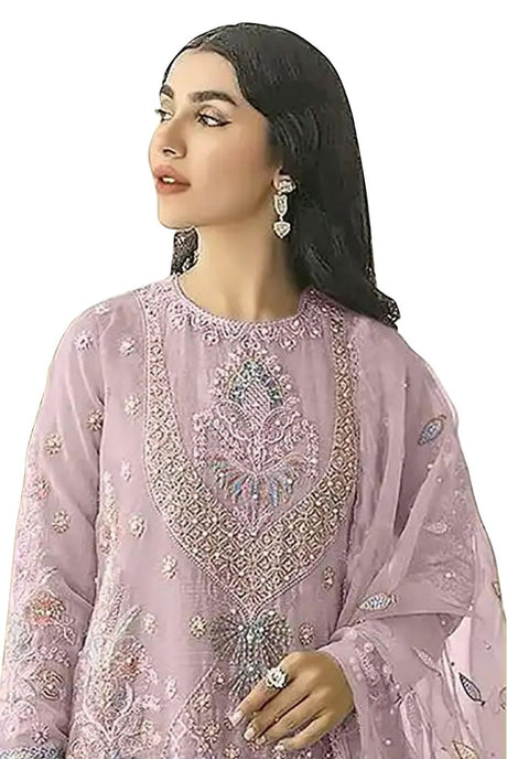 Women's Pink Embroidered Georgette Pakistani Salwar Suit
