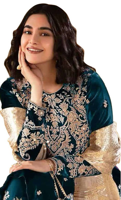 Women's Morpich Embroidered Velvet Salwar Suit