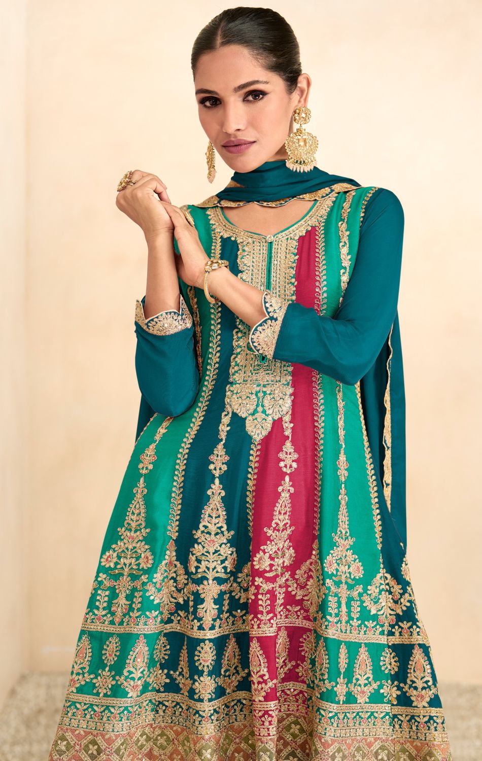 Women's Morpich Embroidered Chinon Sharara Salwar Suit