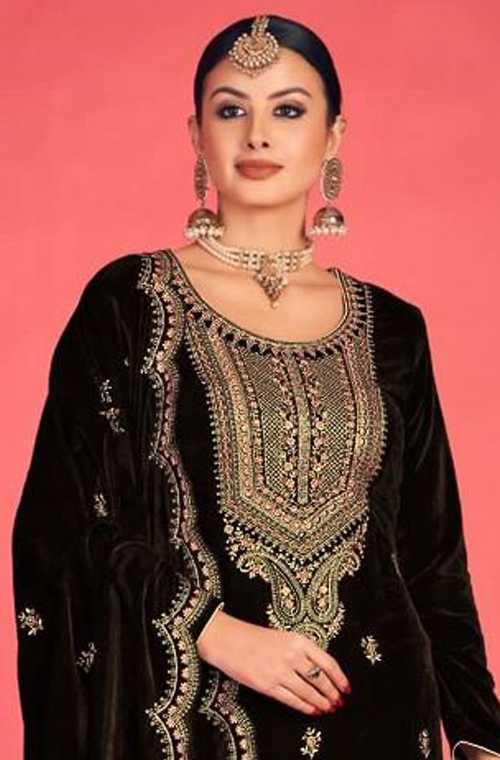 Women's Black Embroidered Velvet Salwar Suit