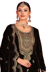 Women's Black Embroidered Velvet Salwar Suit