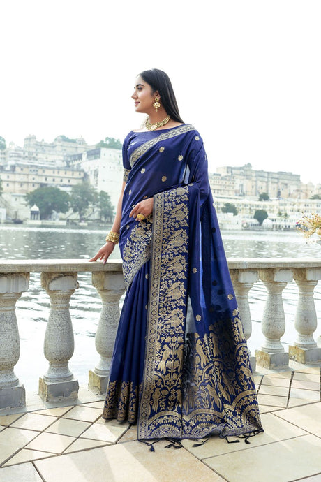 Women's Navy Blue Premium Soft Silk Zari Woven Saree