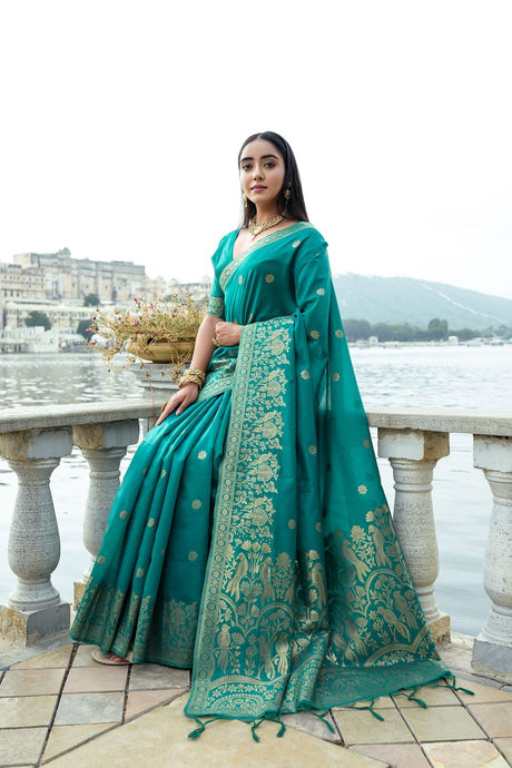 Women's Rama Premium Soft Silk Zari Woven Saree