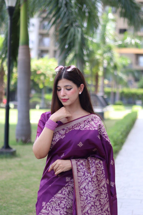 Women's Purple Banglori Raw Silk Woven Saree