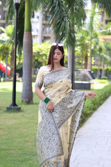 Women's Cream Banglori Raw Silk Woven Saree