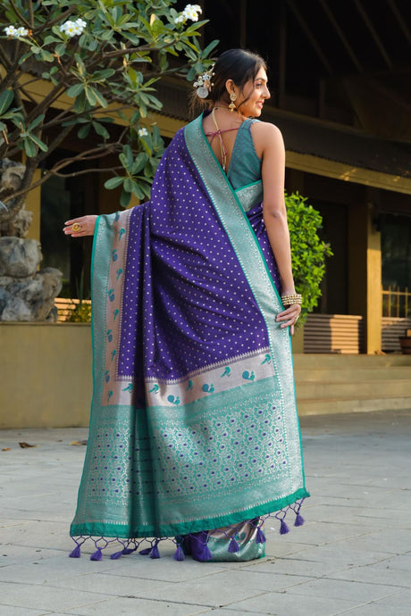 Women's Blue Banarsi Soft Silk Zari Woven Saree