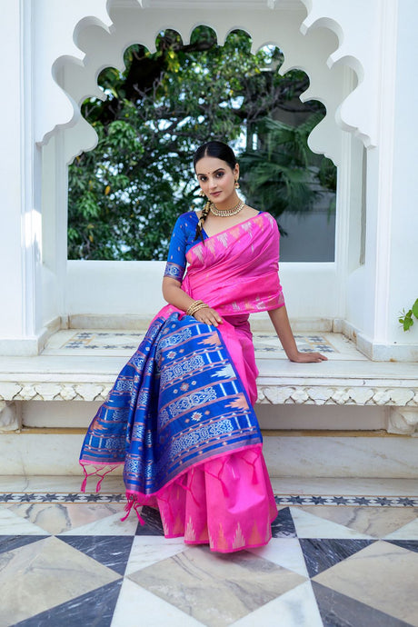Women's Pink Soft Tussar Silk Zari Woven Saree