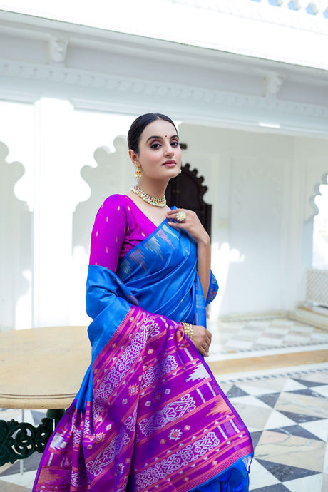 Women's Royal Blue Soft Tussar Silk Zari Woven Saree