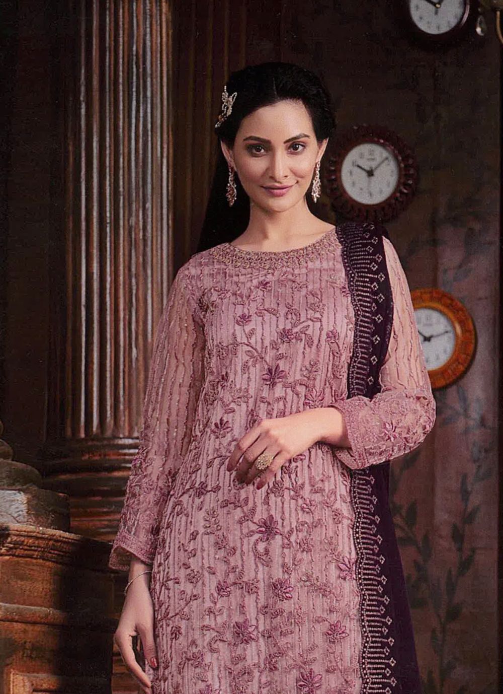 Women's Pink Embroidered Netted Salwar Suit