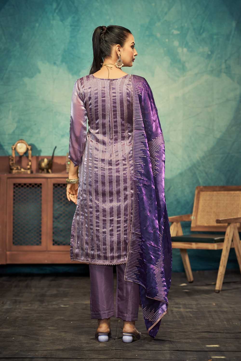 Violet Embroidered Silk Salwar Suit