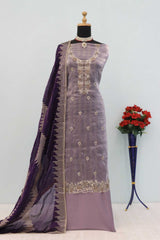 Violet Embroidered Silk Salwar Suit