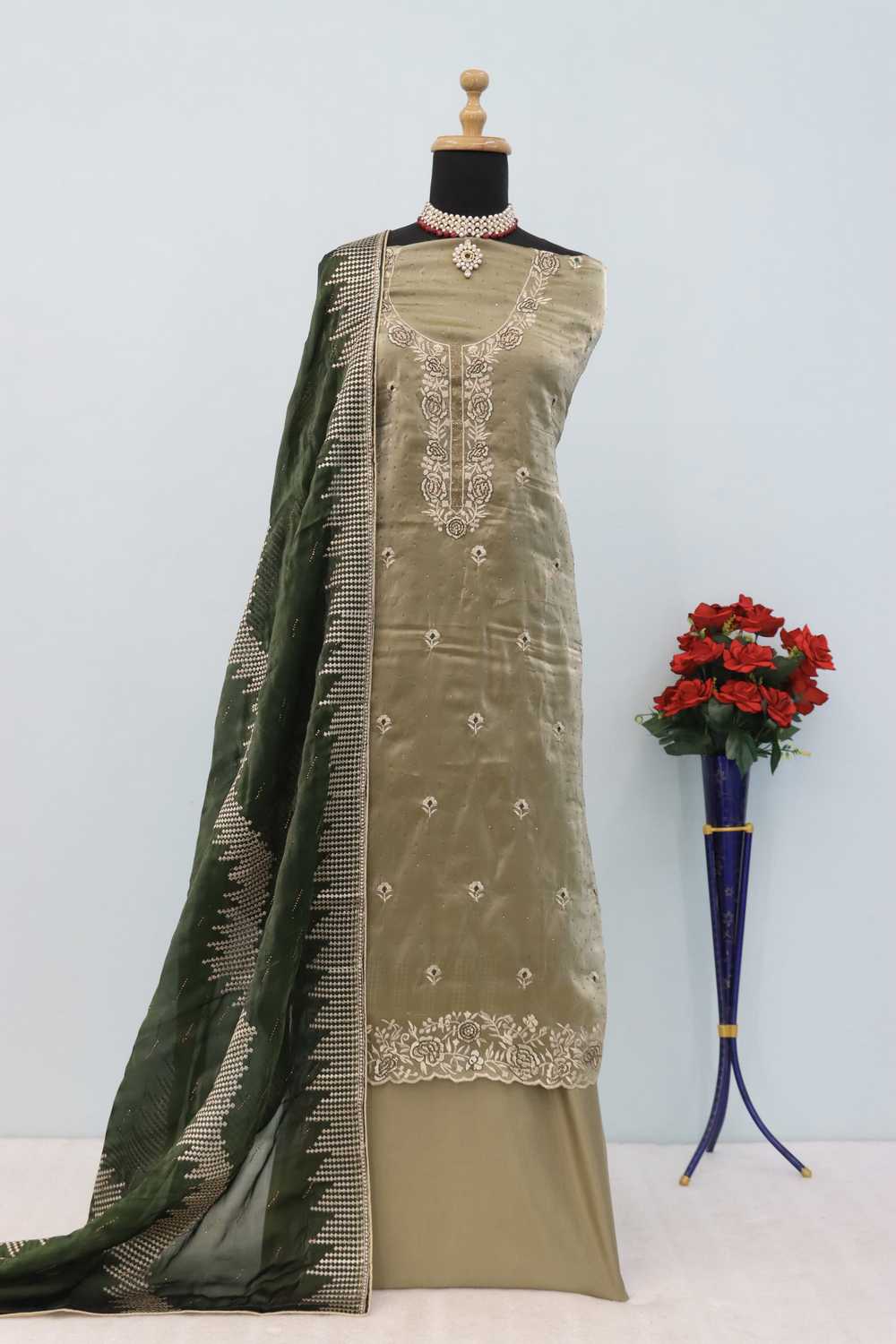 Green Embroidered Silk Salwar Suit