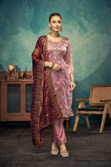 Violet Embroidered Silk Salwar Suit