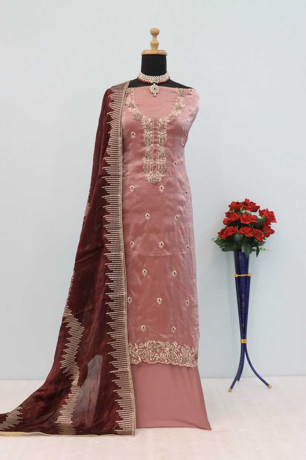 Violet Embroidered Silk Salwar Suit