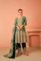 Green Embroidered Chinon Palazzo Suit Set