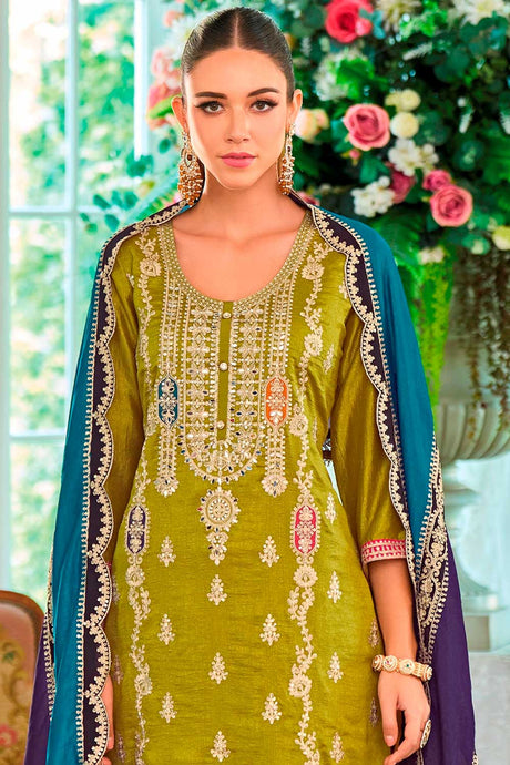 Green Embroidered Santoon Salwar Suit