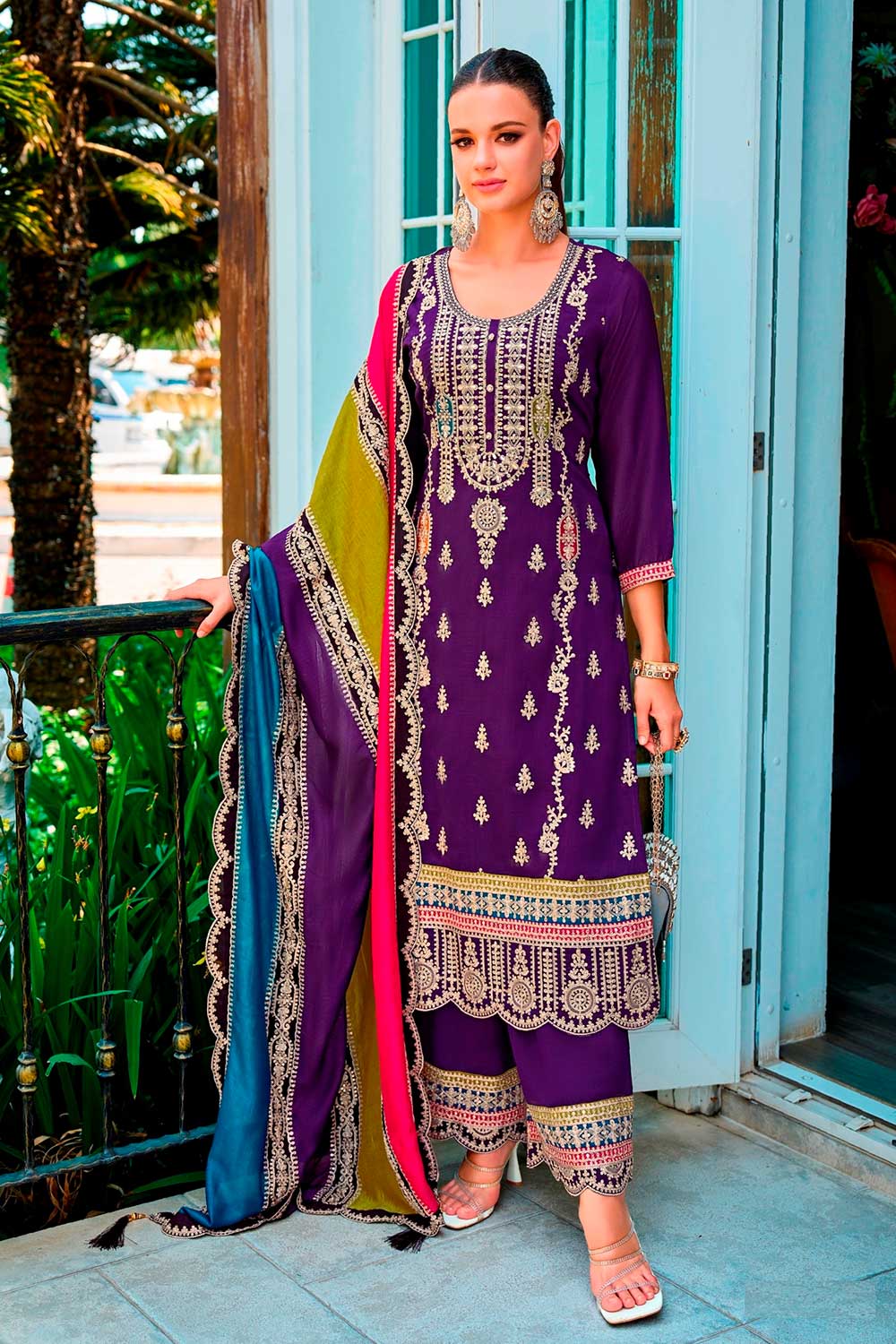 Purple Embroidered Santoon Salwar Suit