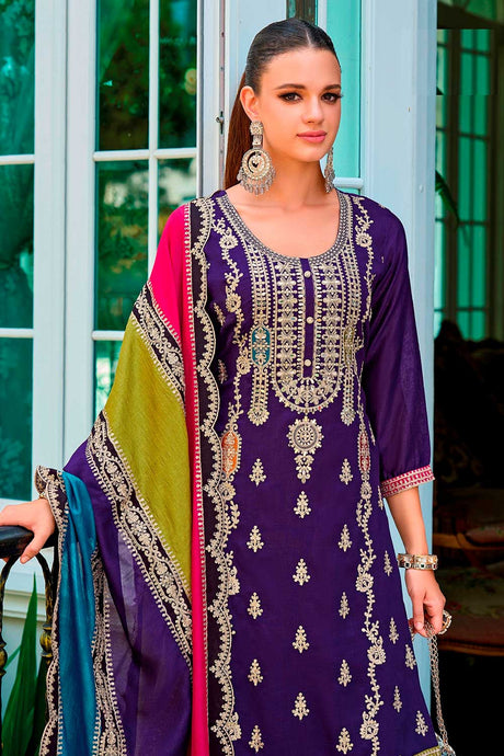 Purple Embroidered Santoon Salwar Suit